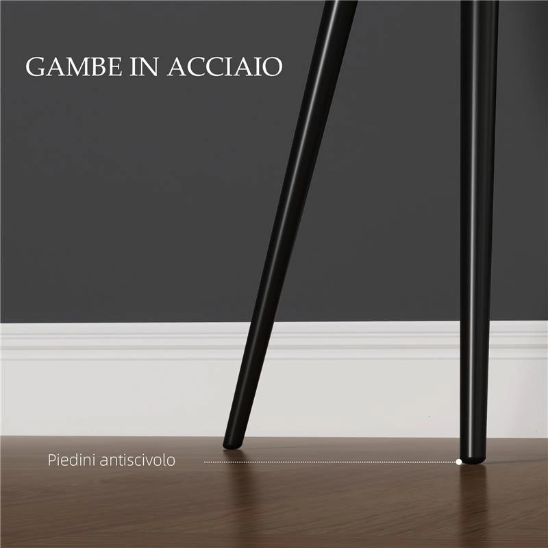 SET 2 SEDIE PER SALA DA PRANZO MODERNE CON BRACCIOLI, SEDUTA IMBOTTITA E GAMBE IN ACCIAIO, 54X57X80CM, NERO