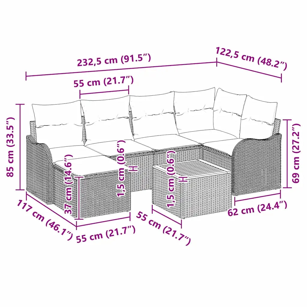 Set Divano da Giardino con cuscino 7 pcs Grigio polyrattan 3347475