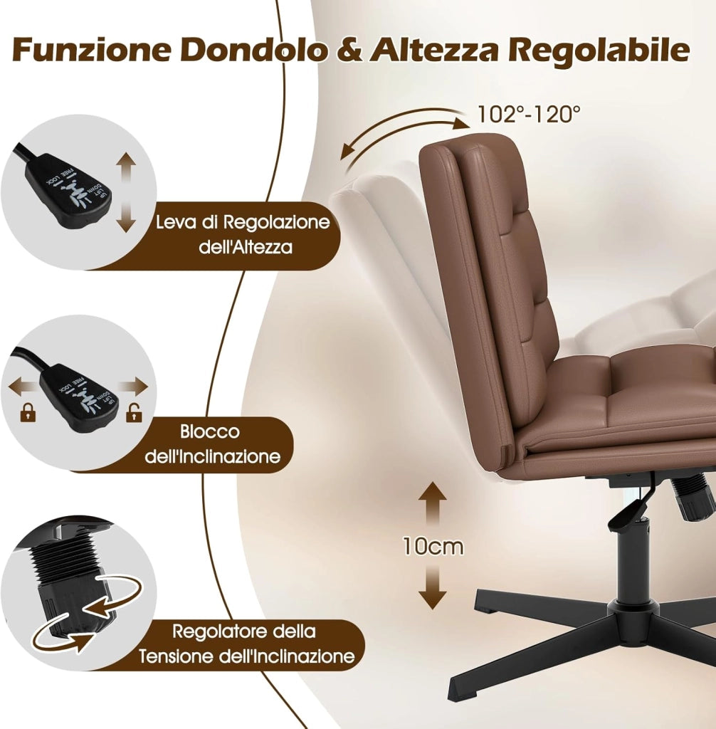 Sedia per Ufficio con Altezza Regolabile, Sedia Girevole con Base ad Incrocio, Sedile e Schienale Confortevoli, Sedia da Visitatori per Camera da Letto, Studio, Portata 150 kg (Marrone)