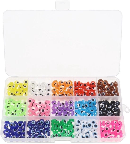 Set di Perle 450 pezzi - 8 mm Perle Hars - Occhi di Bue - Perle Artigianali - Per Orecchini/Collane/Bracciali - 15 Colori - Gioielli
