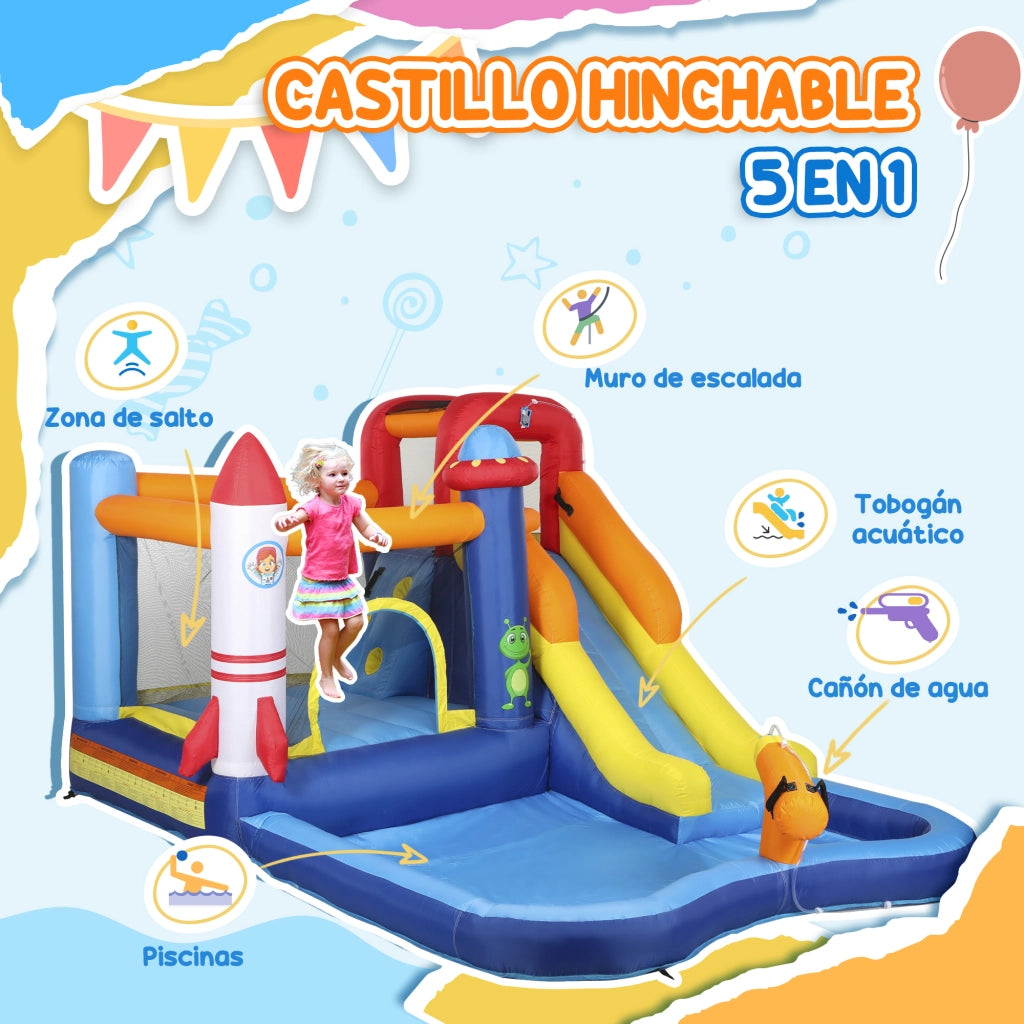 Castello gonfiabile 5 in 1 con scivolo e piscina ¨C zephmum ¨C 550W