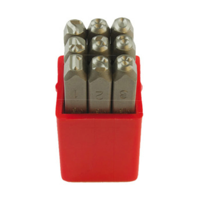 PUNZONI IN ACCIAIO SERIE  9 NUMERI 8X75 MM- 1,0 confezione