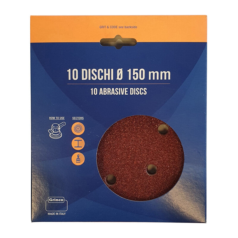 DISCO ABRASIVO VELCRO 6 FORI D 150 MM GR  40 CF 10- 1,0 confezione