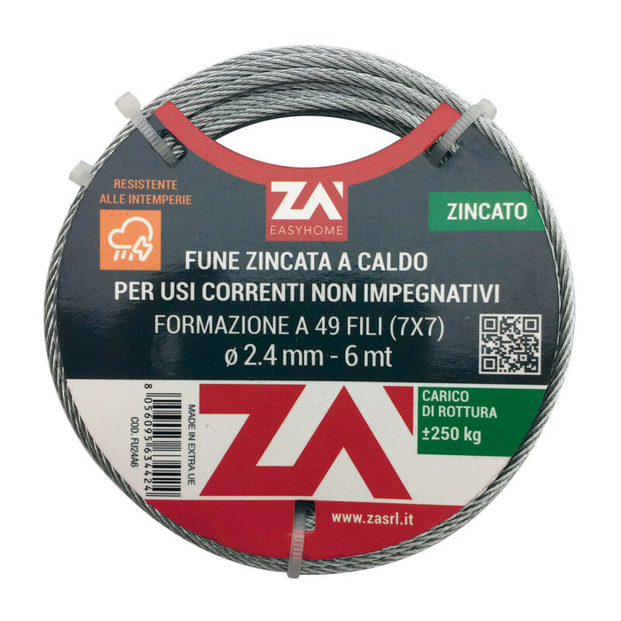 FUNE ACCIAIO ZINCATO  7F D 0,9 MM  25 M- 1,0 pz