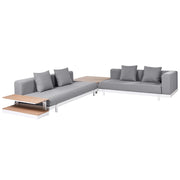 Set di divani 5 posti con tavolini Grigio Tessuto Poliestere Cuscino Media Resistenza Giardino Stile Moderno Esterno