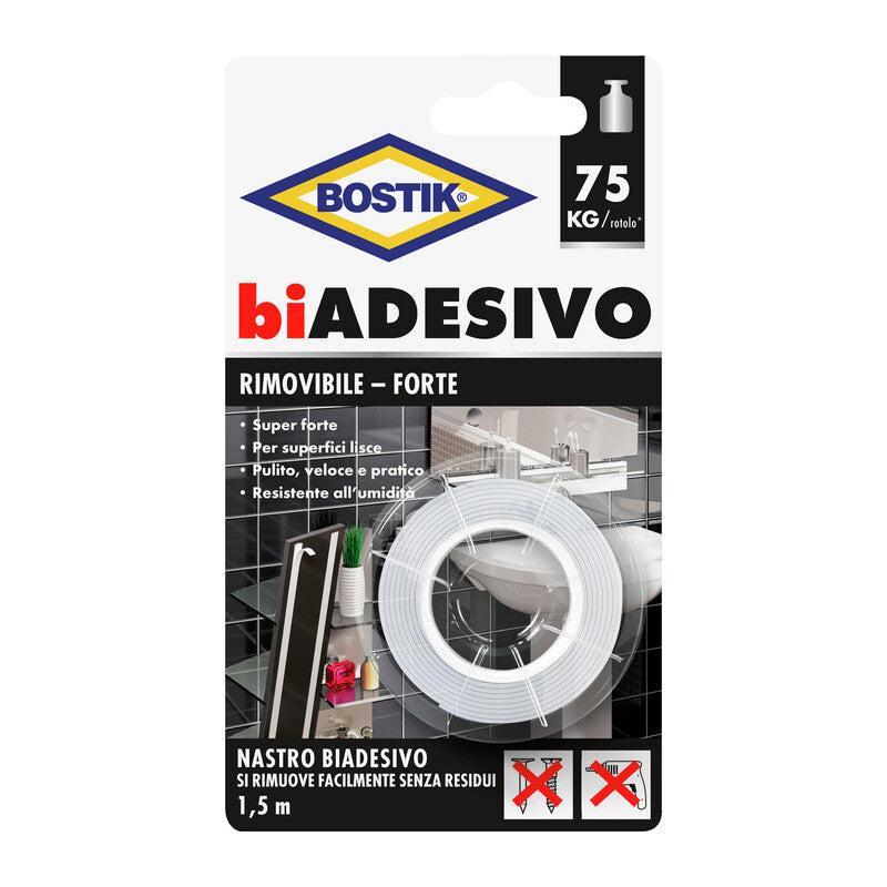 BOSTIK NASTRO BIADESIVO RIMOVIBILE 19MMX1,5M BL- 6,0 pz