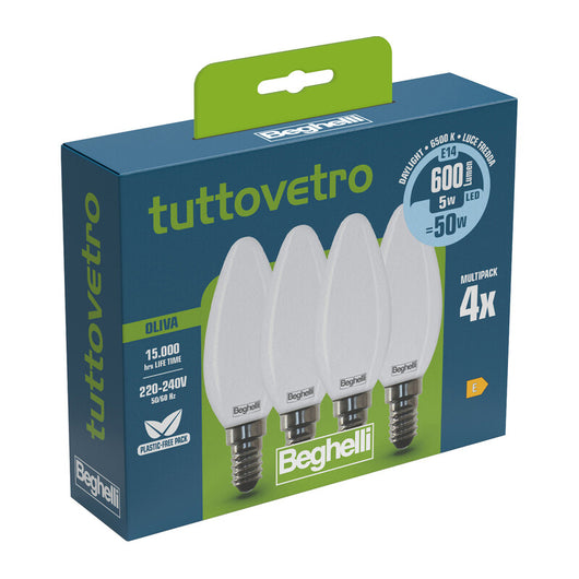 BEGHELLI LED OLIVA E14  5W 58055 FREDDA 6500K SET 4- 10,0 confezione
