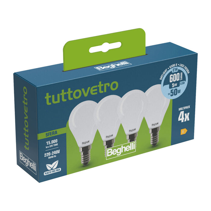 BEGHELLI LED SFERA E14  5W 58058 FREDDA 6500K SET 4- 10,0 confezione