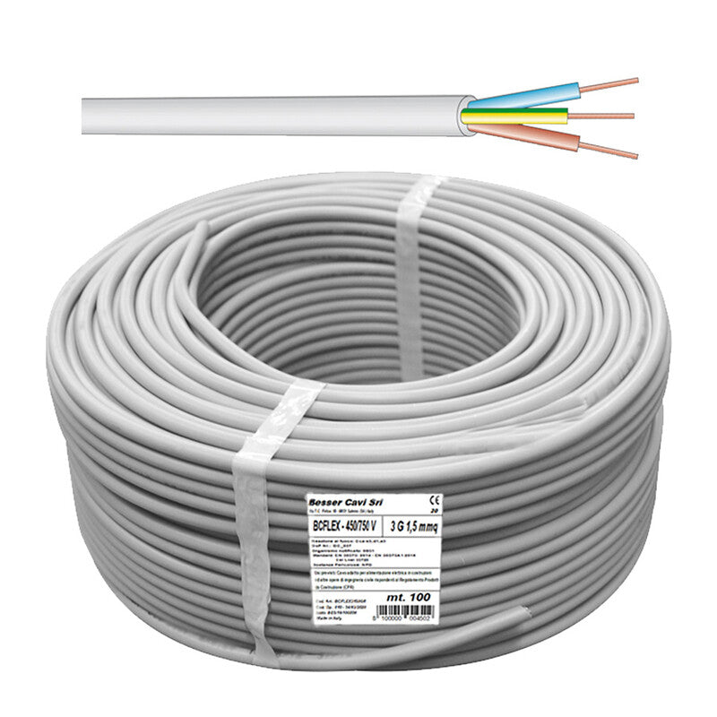 CAVO ELETTRICO 450/750V SEZ 3X1,50 MM GRIGIO- 100,0 metri