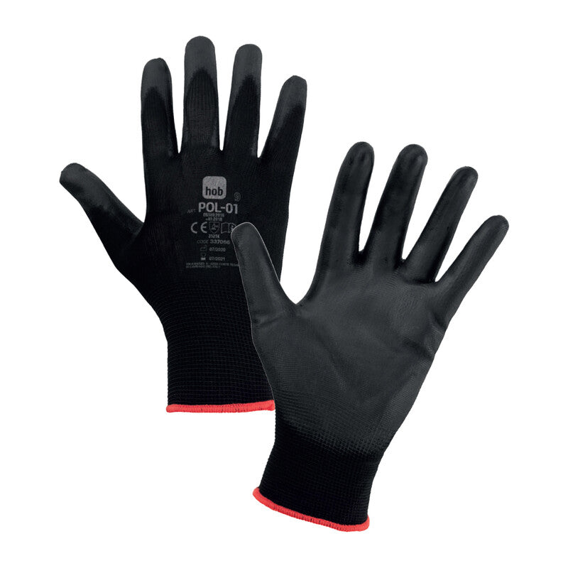 GUANTI HOB POLIESTERE/POLIURETANO NERO TG.  8- 12,0 paia