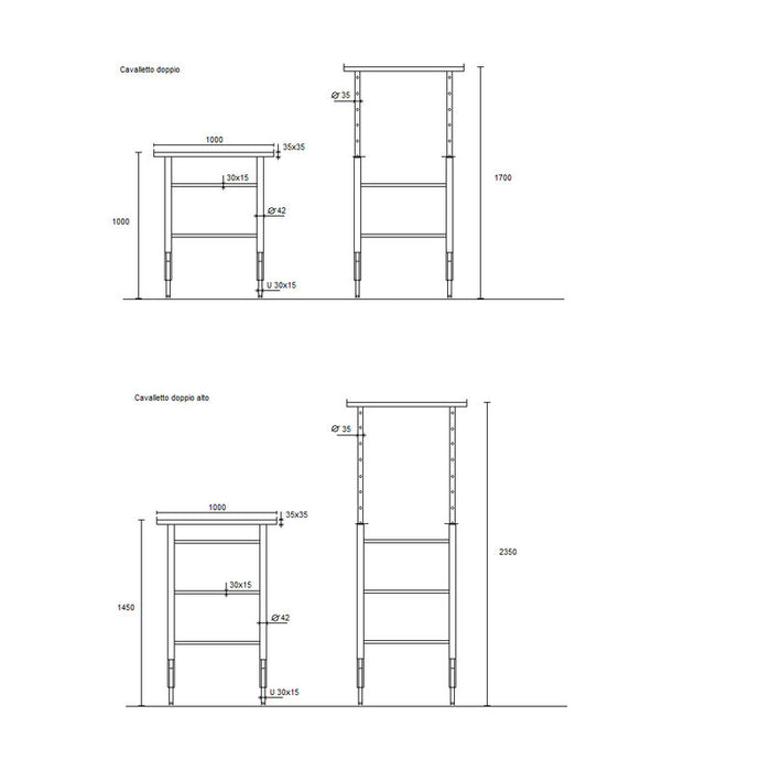 CAVALLETTO DOPPIO REGOLABILE 100-170 CM- 1,0 pz