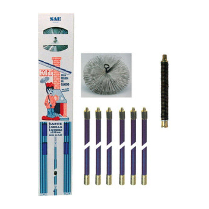 KIT SPAZZACAMINO ASTE 8,60 M+MOLLA+SCOVOLO D 25 CM- AIELLO E. SPAZZOLIFICIO- 1,0 pz