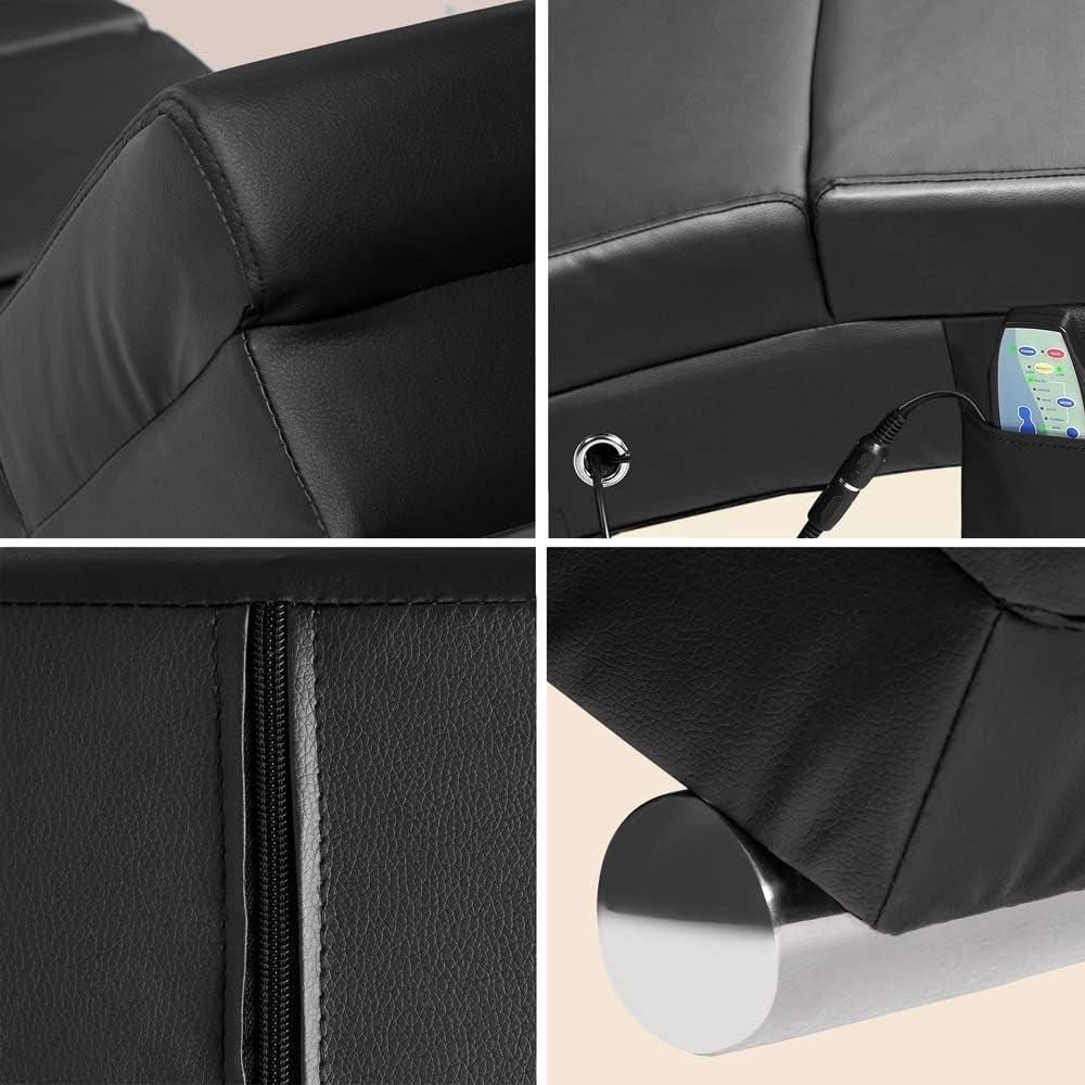 ® Poltrona Chaise Longue Funzione Massaggiante e Termica 186x89x55cm Lettino Relax Sdraio Ergonomico in Tessuto Imbottito Portata 180 kg Soggiorno Ufficio Interno Reclinabile Lettura