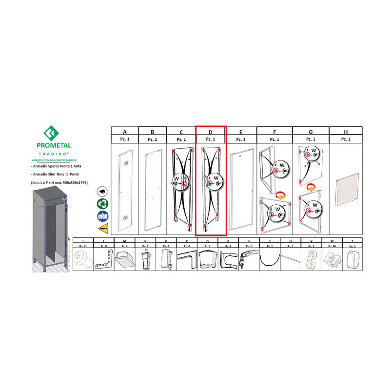 R FIANCO DX X ARMADIO SPORCO/PULITO 1 ANTA 50X50XH179 CM KIT- 1,0 pz