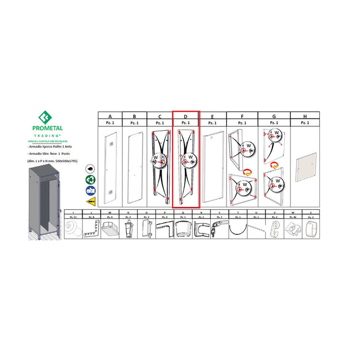 R FIANCO DX X ARMADIO SPORCO/PULITO 1 ANTA 50X50XH179 CM KIT- 1,0 pz