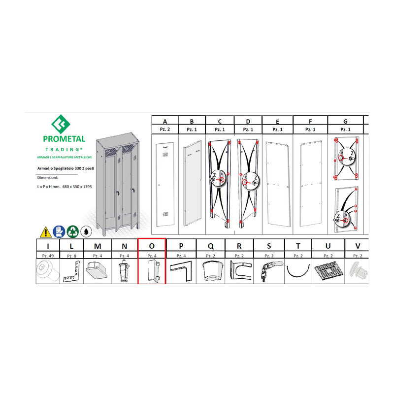 R PARTICOLARE (OX4 )XARMADIO SPOGLIATOIO A 2 POSTI IN KIT C/SERRATURA- 1,0 confezione