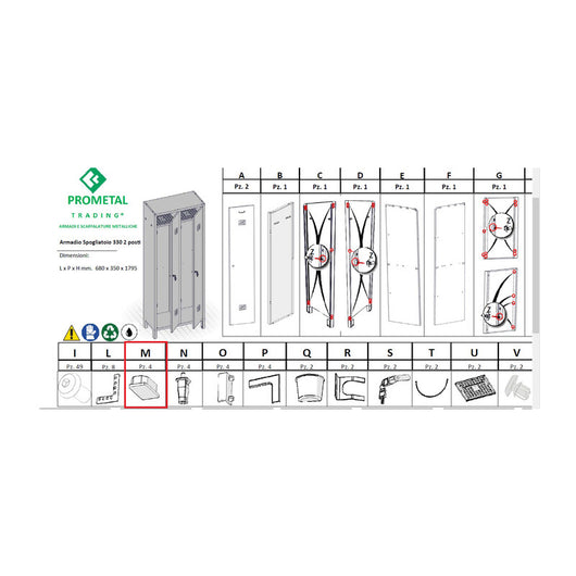 R PIEDINO M X ARMADIO SPOGLIATOIO A 2 POSTI IN KIT C/SERRATURA- 1,0 pz