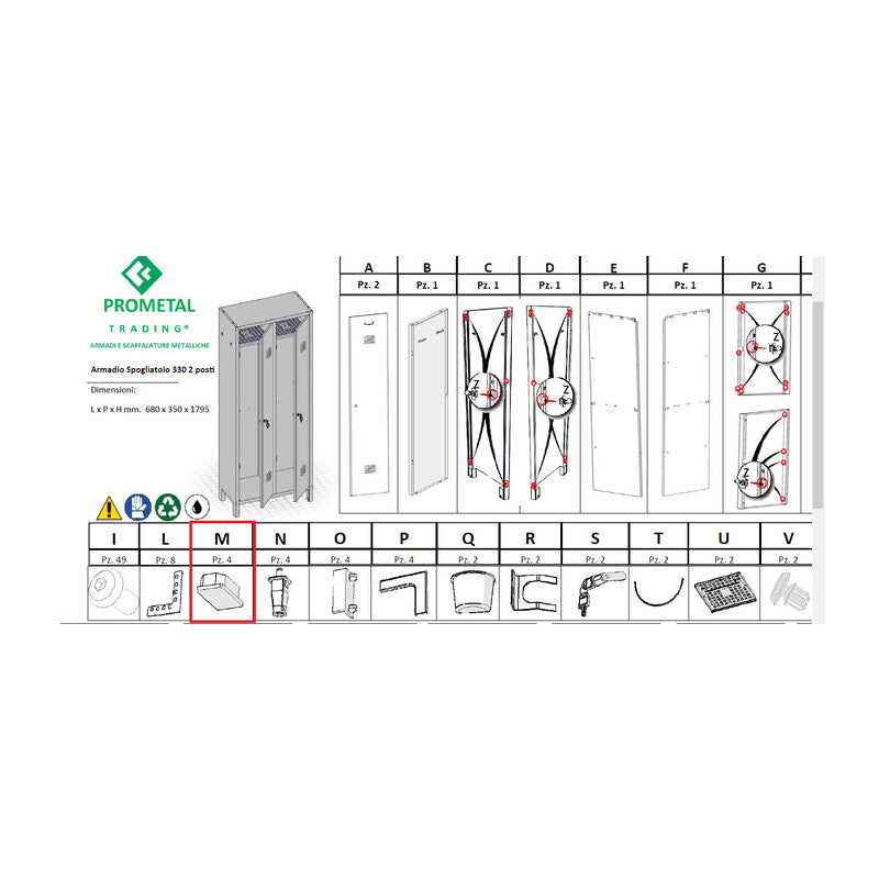 R PIEDINO M X ARMADIO SPOGLIATOIO A 2 POSTI IN KIT C/SERRATURA- 1,0 pz