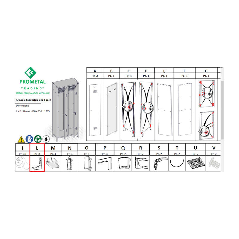 R PARTICOLARE (LX8 )XARMADIO SPOGLIATOIO A 2 POSTI IN KIT C/SERRATURA- 1,0 confezione