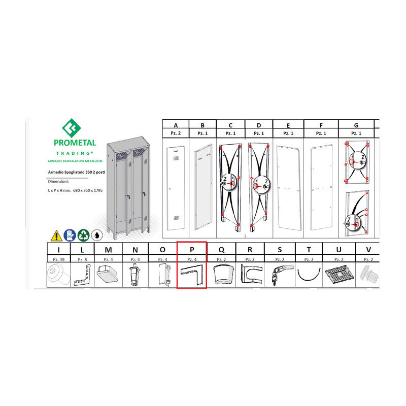 R PARTICOLARE (PX4 )XARMADIO SPOGLIATOIO A 2 POSTI IN KIT C/SERRATURA- 1,0 confezione