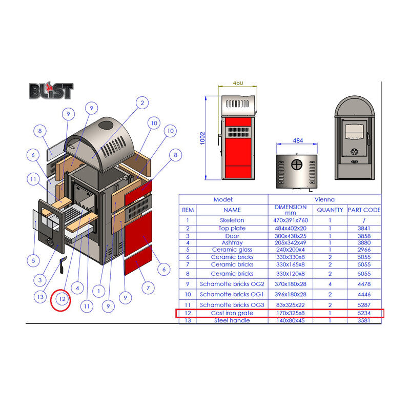 R GRIGLIA 5234 X STUFA LEGNA  8 KW VIENNA BEIGE- 1,0 pz