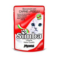 CIBO GATTO MONGE SIMBA 100 G CARNE E PISELLI- 24,0 pz