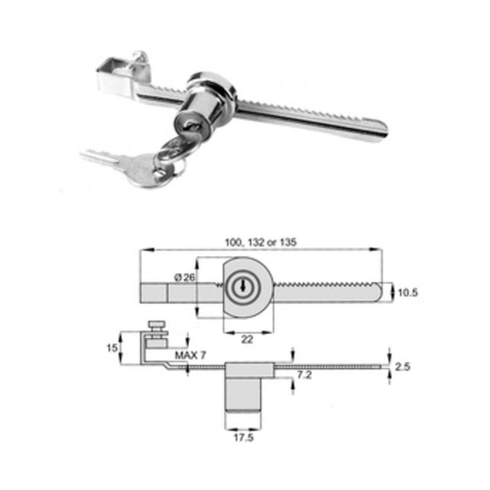 SERRATURA A SEGA P/CRISTALLI 7 MM CREMAGL 10,5 MM- 1,0 pz