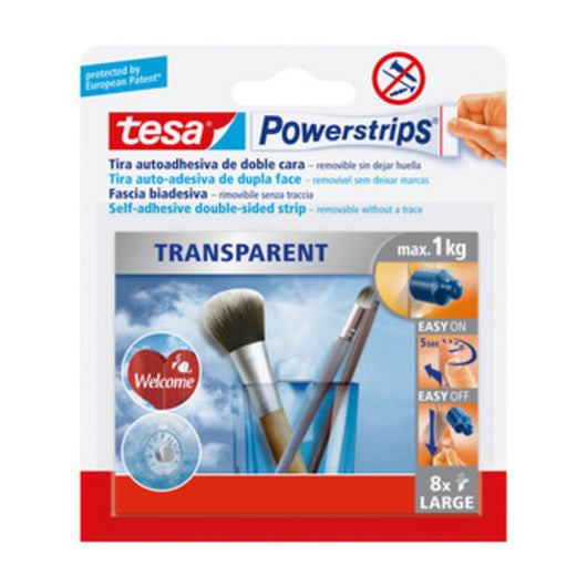 TESA POWERSTRIPS 8 STRISCE ADESIVE TRASPARENTI- TESA- 1,0 confezione