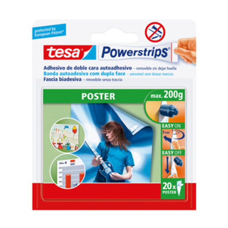 TESA POWERSTRIPS 20 STRISCE BIADESIVE POSTER- TESA- 1,0 confezione