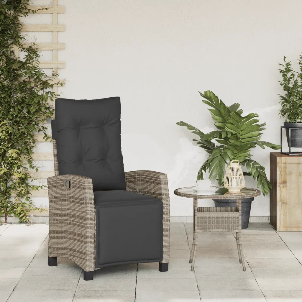 Sedia Reclinabile da Giardino | Sedie da Esterno con Poggiapiedi Grigia Polyrattan