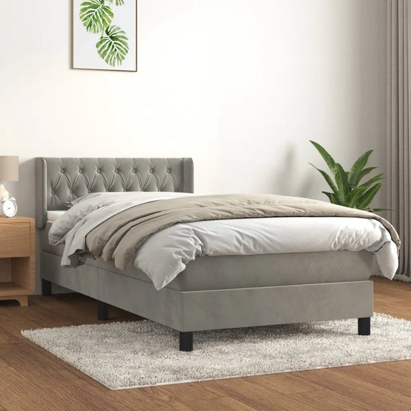 Giroletto a Molle con Materasso-Struttura Letto Grigio Chiaro 90x190 cm Velluto 973803