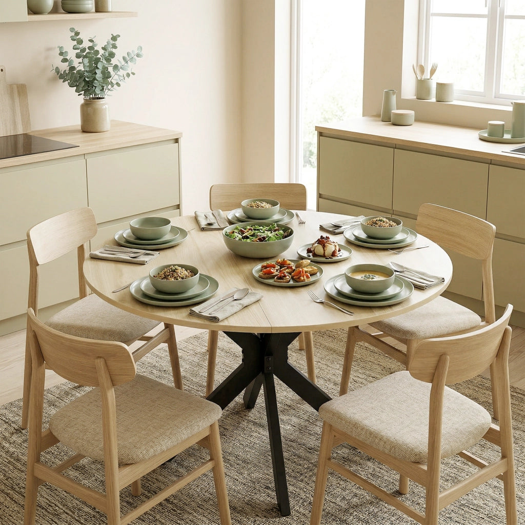 Tavolo da pranzo pieghevole rotondo per 2-6 persone ¨C zephmum ¨C ?110x76 cm in legno naturale