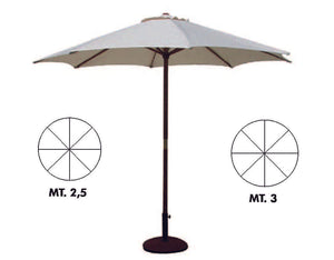 OMBRELLONE IN LEGNO TONDO GOLD  ø cm.250 palo ø mm.48 a 8 stecche    VETTE
