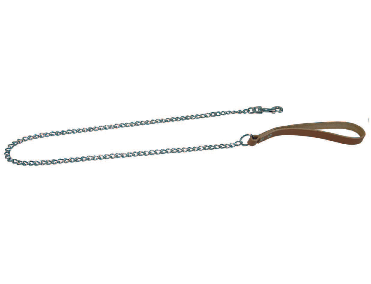 GUINZAGLIO PER CANI PESANTE CUOIO NATURALE CON CATENA CROMATA- - lunghezza catena cm.80 spessore mm.2 - 2 pezzi