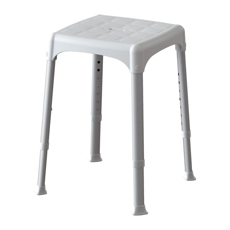 LUKAS SGABELLO BAGNO REGOLABILE EH-STA-PP-BX- alle estremit? delle gambe quattro puntali in gomma antiscivolo garantiscono stabilit?. Si assembla facilmente senza nessun attrezzo. Non richiede manutenzione ed è facile da lavare. Peso testato 180 Kg. Colore bianco. Dimensioni 30,5 x 30,5 x h 39 / 54 cm. Art. EH-STA-PP-BX- 1,0 pz