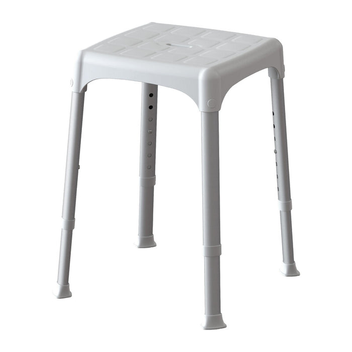 LUKAS SGABELLO BAGNO REGOLABILE EH-STA-PP-BX- alle estremit? delle gambe quattro puntali in gomma antiscivolo garantiscono stabilit?. Si assembla facilmente senza nessun attrezzo. Non richiede manutenzione ed è facile da lavare. Peso testato 180 Kg. Colore bianco. Dimensioni 30,5 x 30,5 x h 39 / 54 cm. Art. EH-STA-PP-BX- 1,0 pz