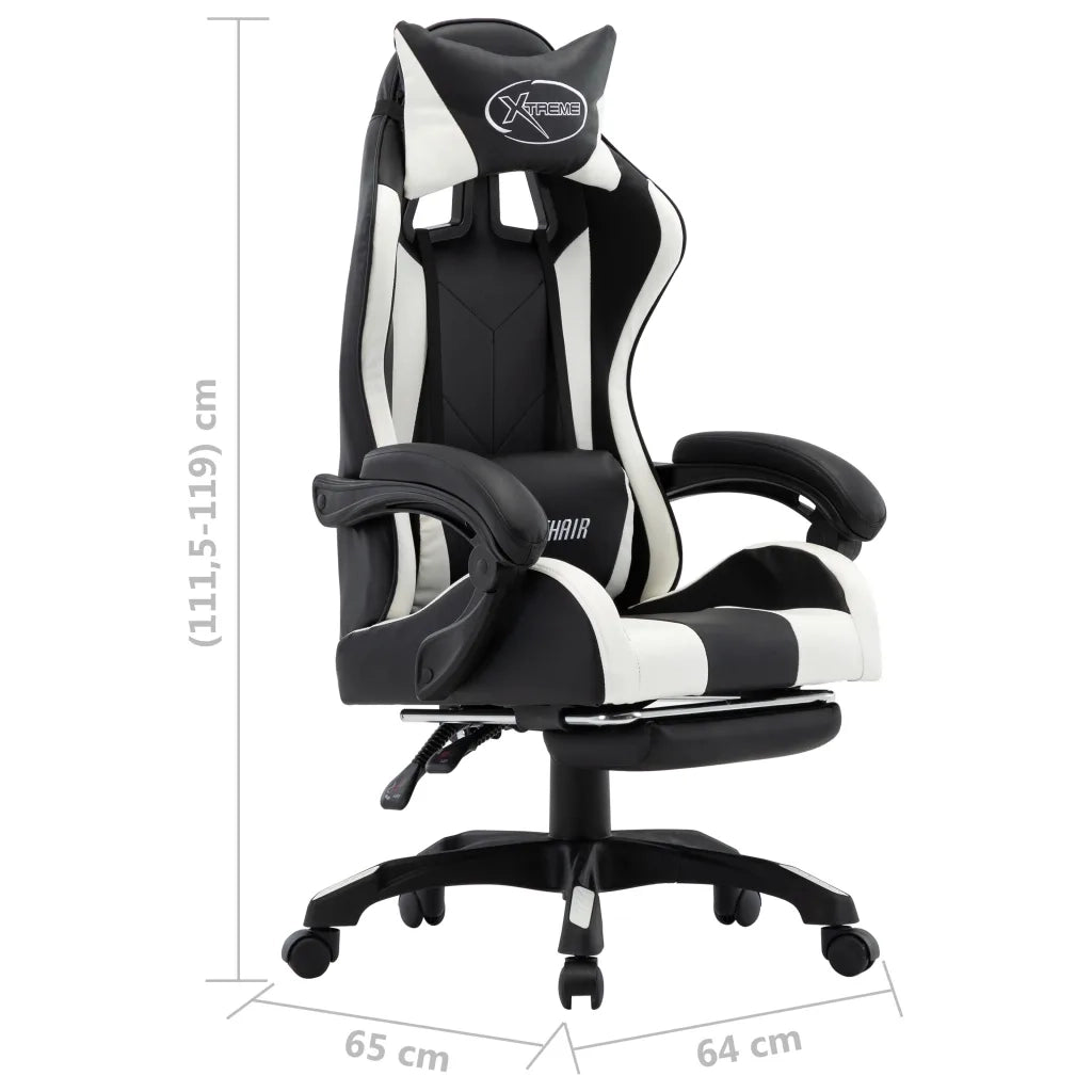 Sedia da Ufficio | Sedia da Gaming con Poggiapiedi Bianca e Nera in Similpelle