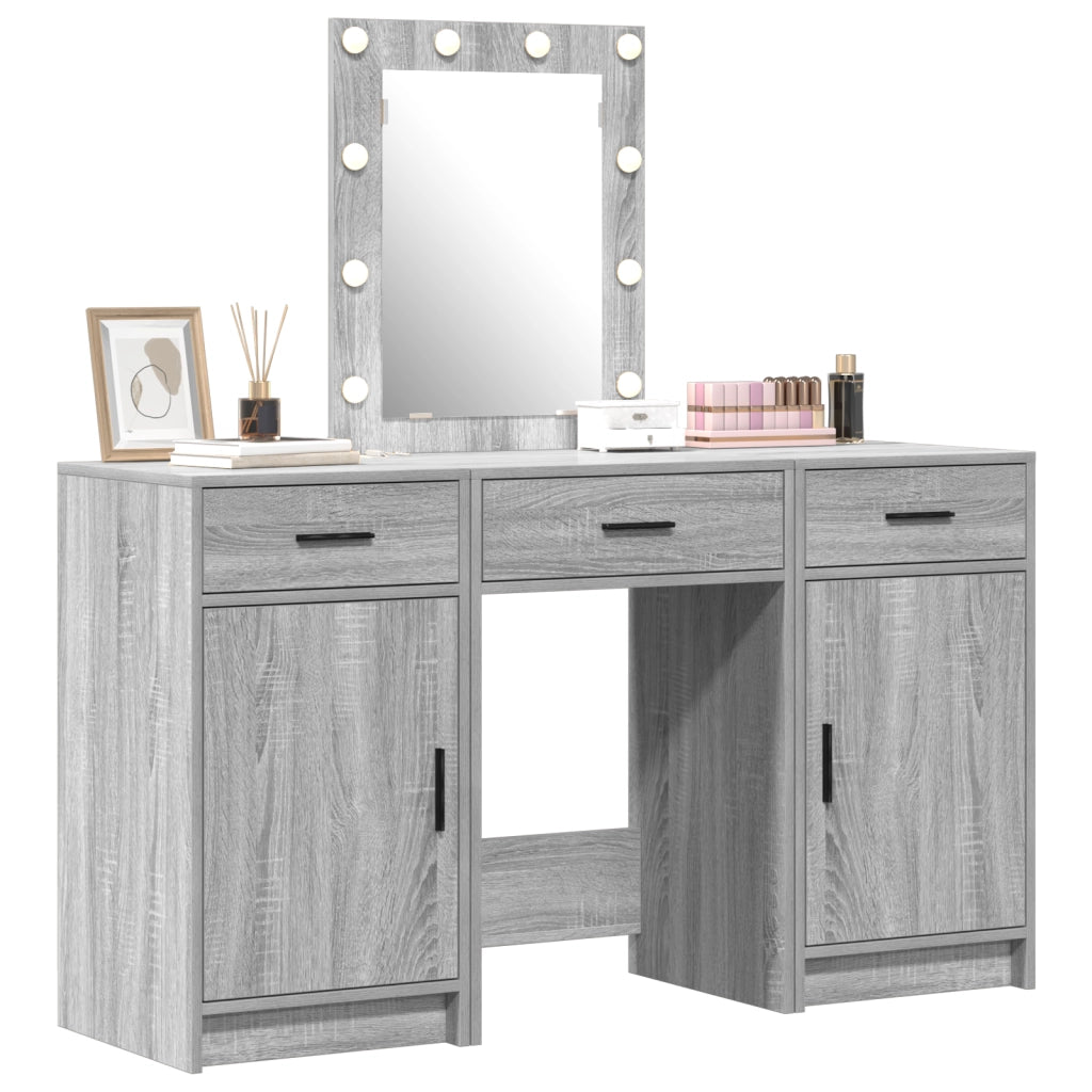 Set da toeletta a 3 pezzi con LED in legno ingegnerizzato grigio