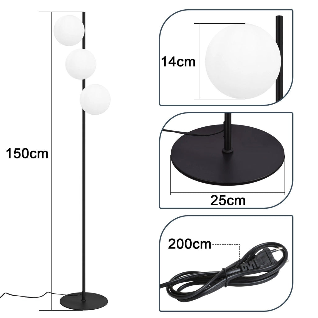 ZMH Lampada da terra moderna 3 luci E27 bianco vetro opalino design industriale vintage interruttore pedale