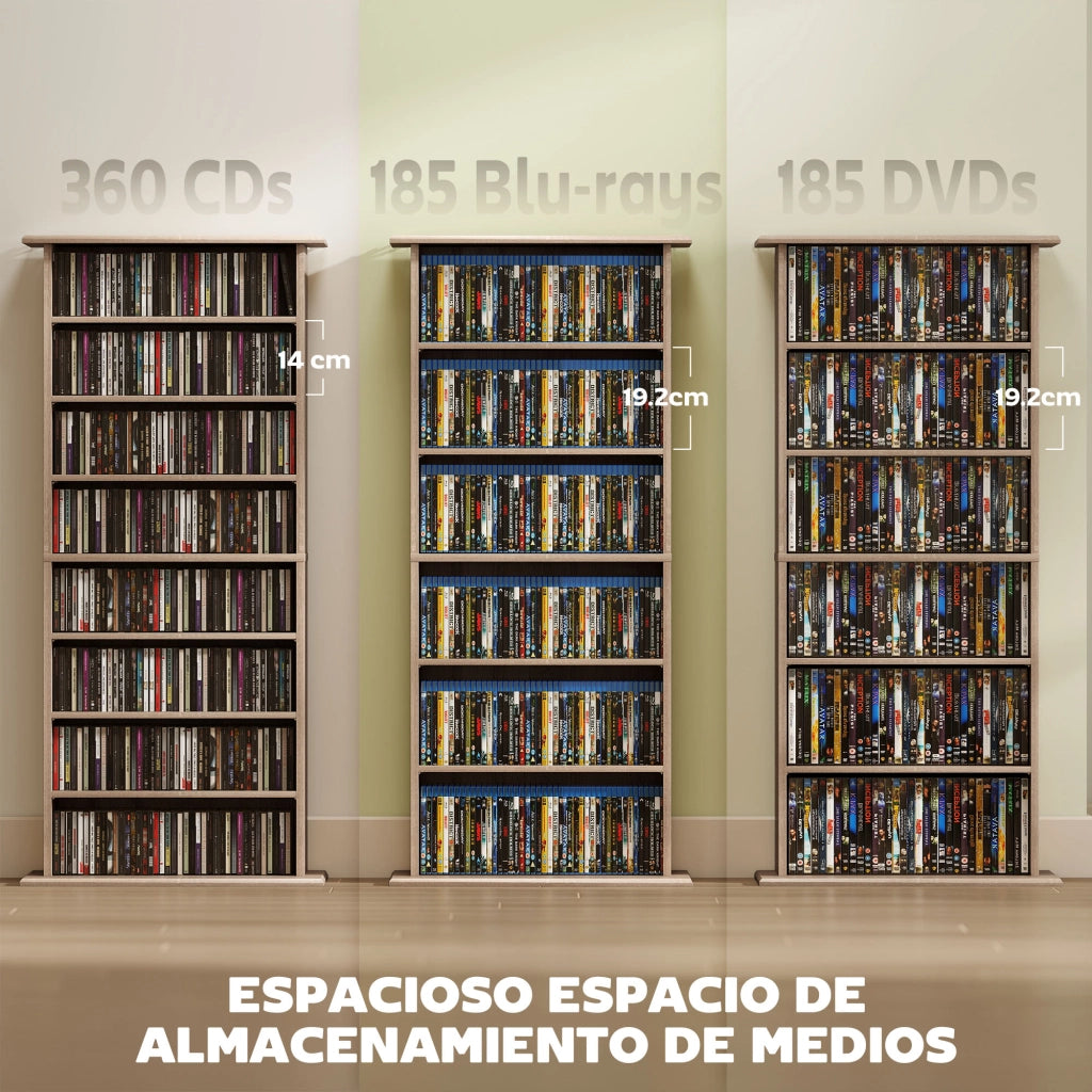 Libreria per CD e DVD con 8 Ripiani Aggiustabili ¨C Minimal ¨C 58x24x126 cm Legno Naturale