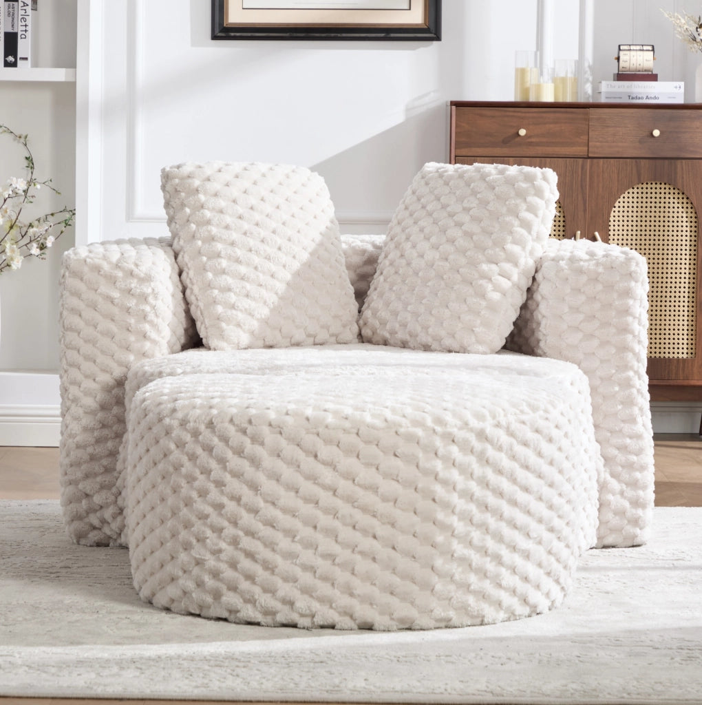 Poltrona in schiuma 129x116x65 cm con pouf, beige
