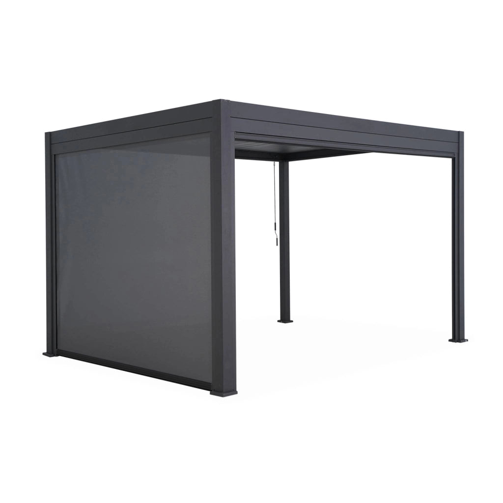 Pergola bioclimatica 3x4m in alluminio + tenda da 3m + tenda da 4m,
