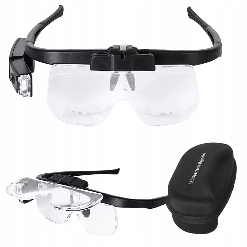 Occhiali Ingrandenti LED OptiView 6in1 – Lenti Intercambiabili 1.5x–4.5x | Illuminazione LED Regolabile | USB