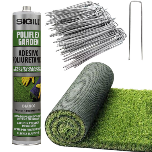 Rotolo prato erbabella 2 mt fili 45 mm + 40 picchetti + adesivo monocomponente
