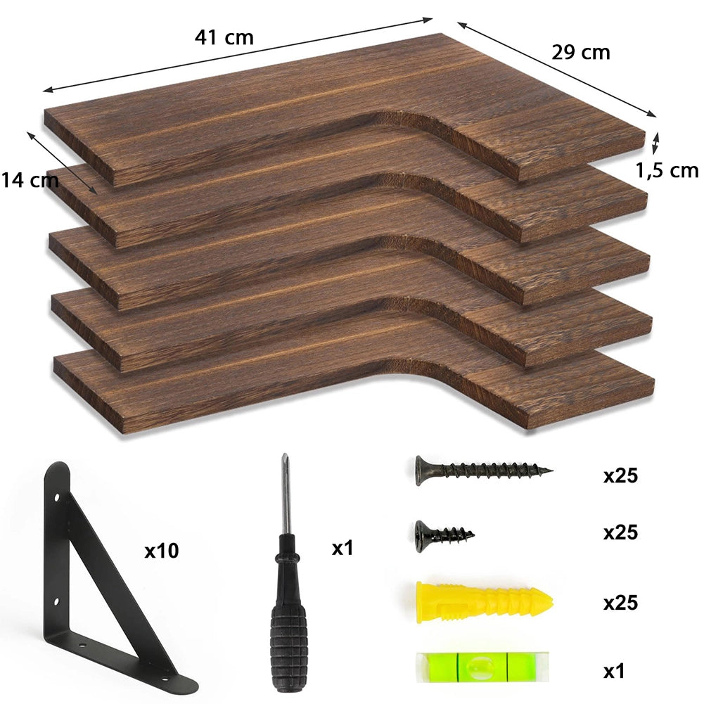 Mensole Angolari 4pz in Legno con Supporto a Muro Rovere Salvaspazio 41x14x29cm