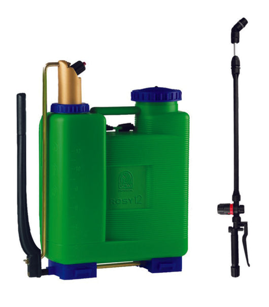 POMPA A ZAINO ROSY 12 LT.14,15 CON REGOLATORE POMPANTE NYPLEN  con pompante in NYPLEN    DI MARTINO