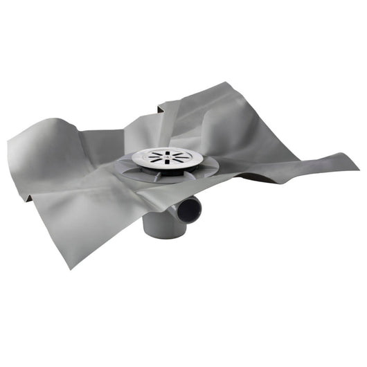 Pozzetto sifonato in ABS con griglia inox e foglio in PVC per impermeabilizzazione modello Gully TEA