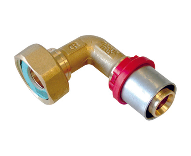 RACCORDO CURVO FEMMINA CON GIRELLO PER TUBO MULTISTRATO A PRESSARE MODELLO AL-COBRAPEX 3/4 ø20   TIEMME RACCORDERIE SPA