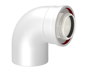 CURVA 90  ° COASSIALE M/F PER CALDAIA A CONDENSAZIONE PER CAMBIO DI DIREZIONE  EE ¸60/100