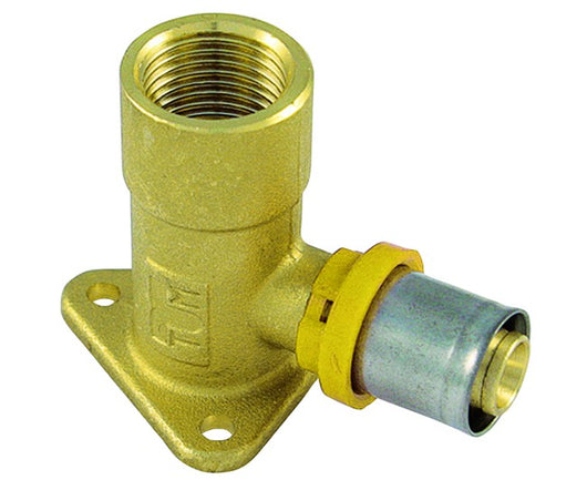 Raccordo curvo femmina flangiato H 53 20 x 1/2 per multistrato per gas tiemme